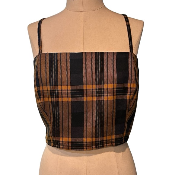 Aeropostale Plaid Cropped Tank, Gold and Black, Size L - Picture 2 of 10